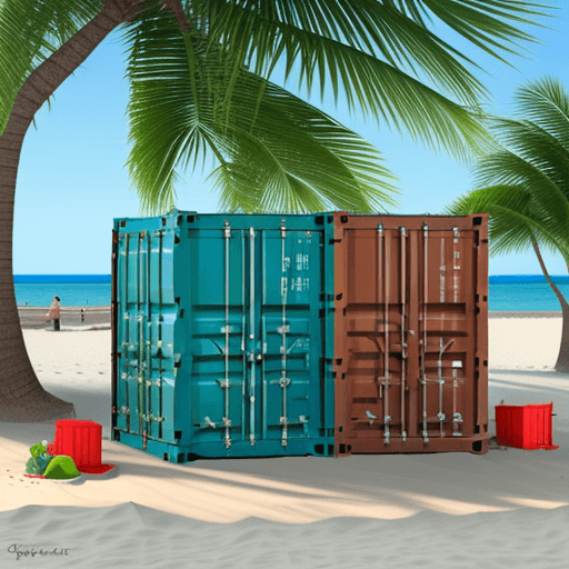AI generated: restourant at the beach created with part of containers,
