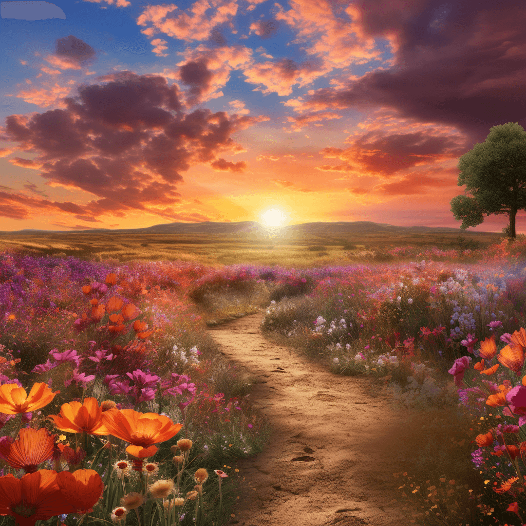 AI generated: ultra high res, summer in coming, summer landscape, flowers, by Simon Gaon, shutterstock, texas, hig...