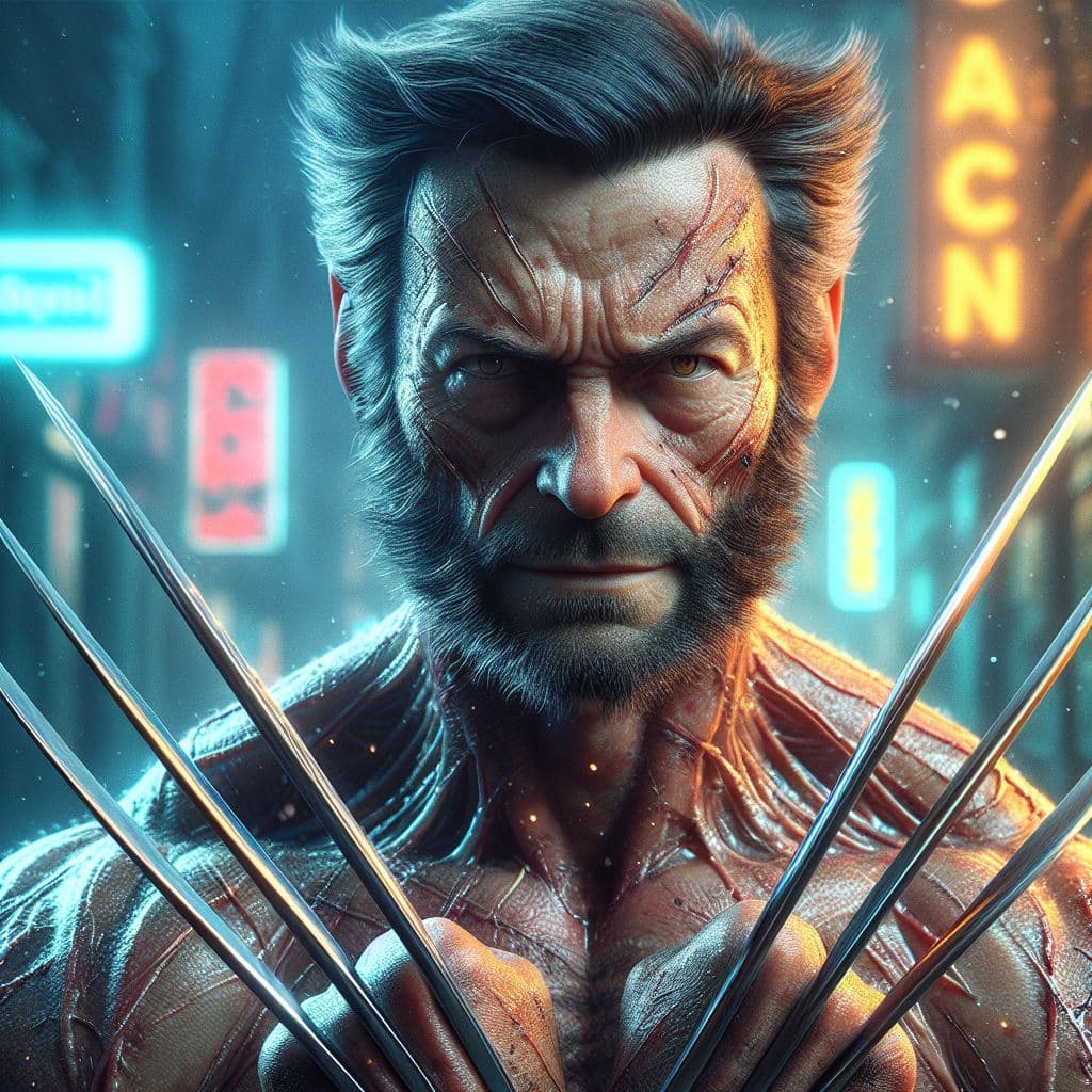 AI generated: Hyper-realistic digital portrait of Logan, known as Wolverine, rendered with Dan Hipp's trademark bl...