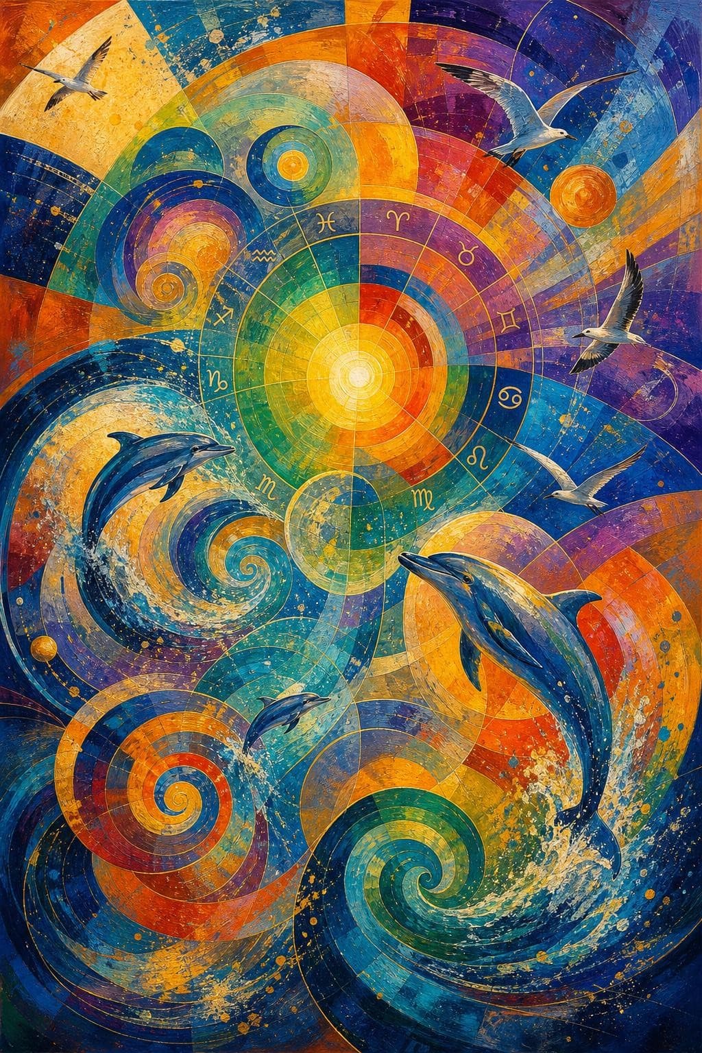 AI generated: In a vibrant artwork, the scene unfolds with surrealistic abstract aesthetics, incorporating circula...