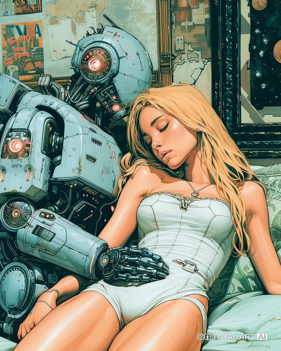 AI generated: Comic book cover illustration by Travis Charest style of 85 mm full body view, side view of a young ...