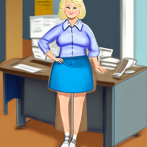 AI generated: Woman. 65-70 years old. Plus-size style. Blonde. Blue eyes. A pleasant oval face. Soft skin. The pos...