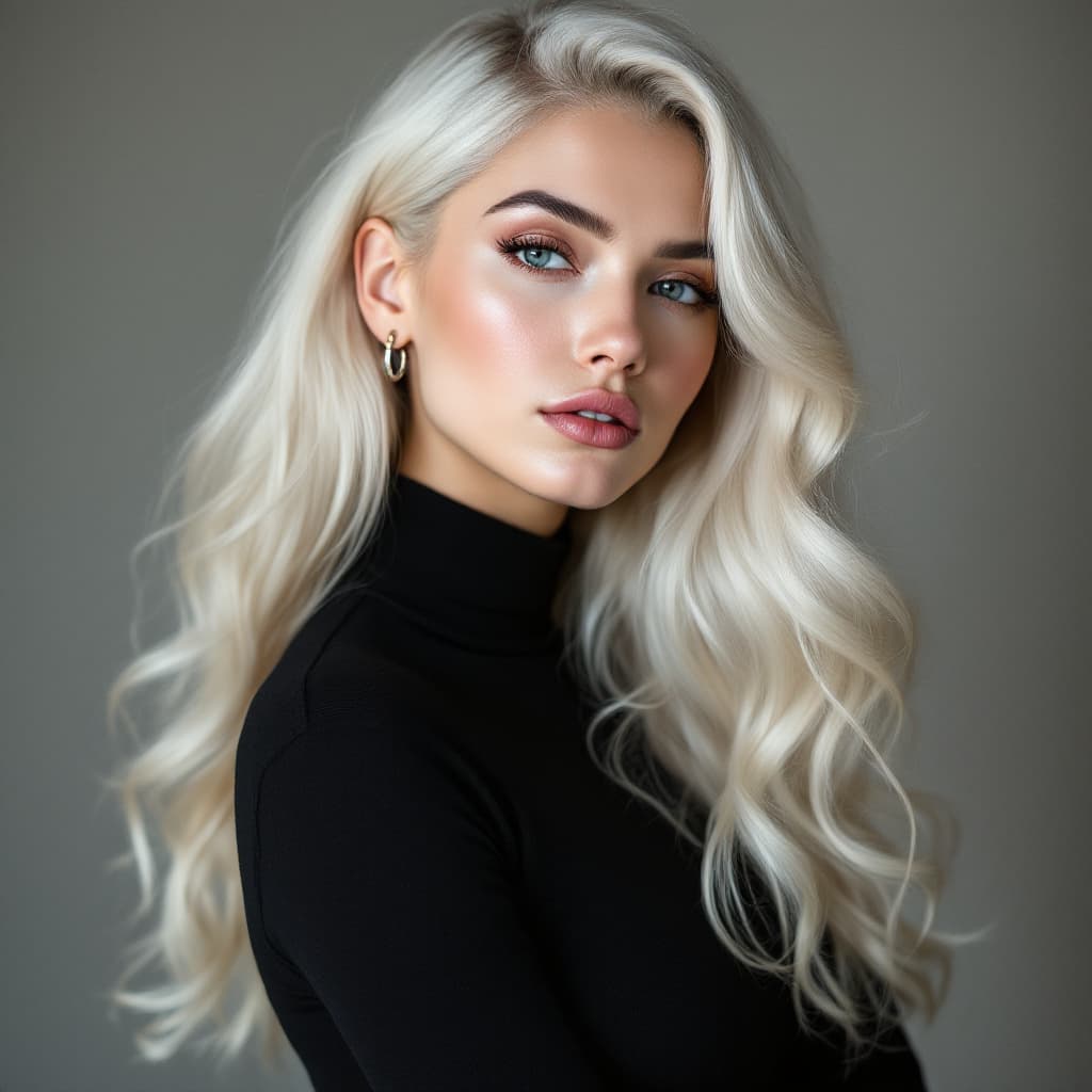 AI generated: A 26-year-old Ukrainian woman with platinum blonde hair in long flowing curls, pale fair skin, weari...