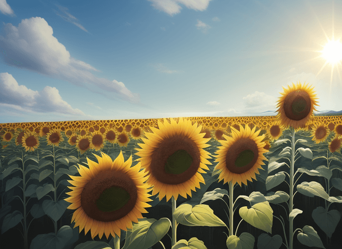 AI generated: Sunflower in the field blue sky sun blossoming flower meadow bright