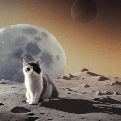 AI generated: a cat on the moon, photorealistic, oniric environment