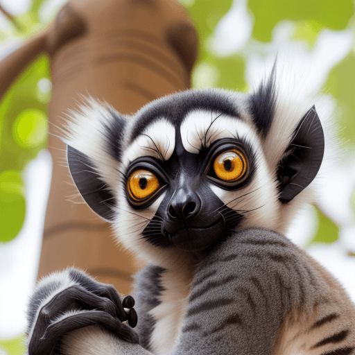 AI generated: Photo of lemur cata suitable for t shirt, under baobab 