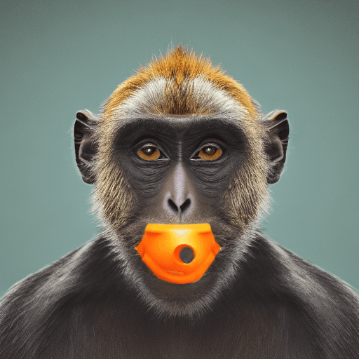 AI generated: A portrait of a digital monkey wearing a mask over his mouth