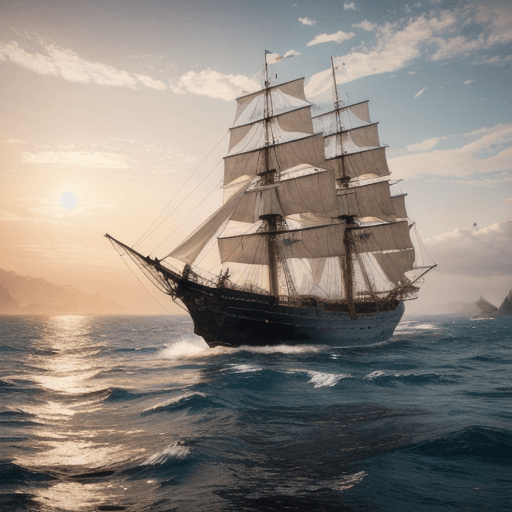 AI generated: Photo of a ultra realistic sailing ship, dramatic light, pale sunrise, cinematic lighting, battered,...