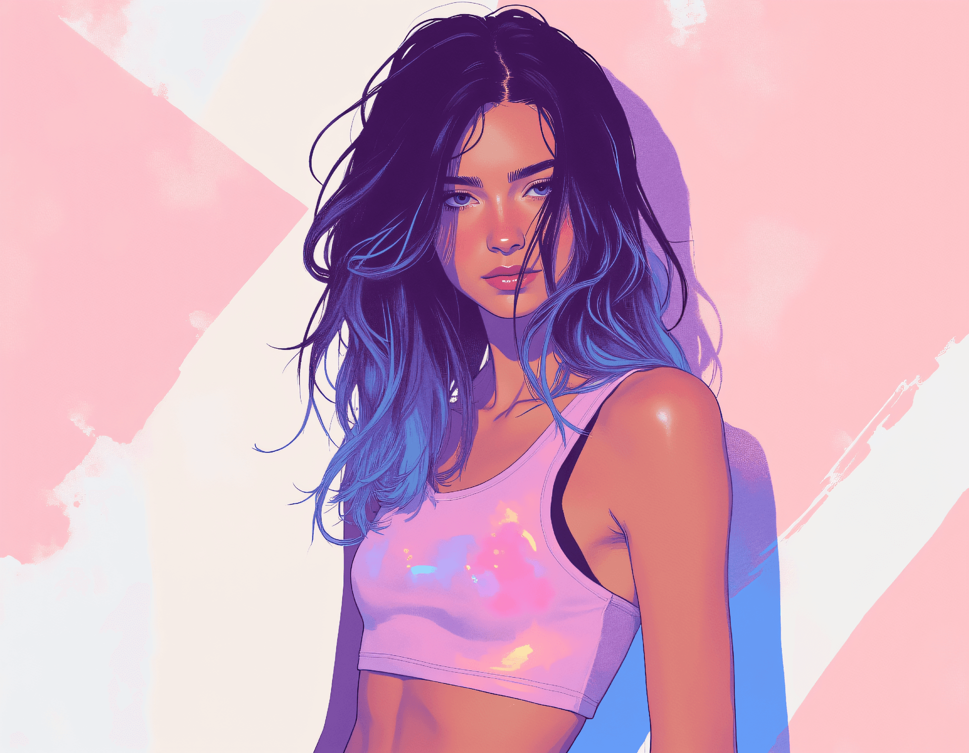AI generated: vibrant digital art in a neo-pop art style, close up half body portrait, Vaporwave style portrait at...