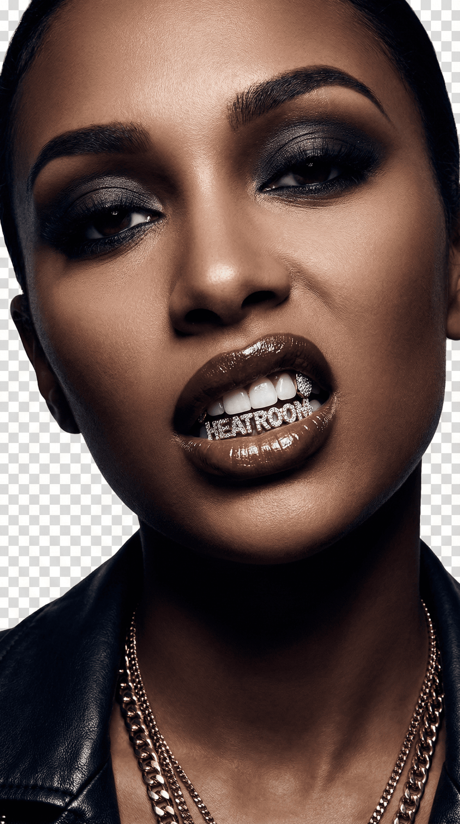 AI generated: Close-up portrait of a bad girl woman with a seductive, confident expression. Dark, smoky eye makeup...