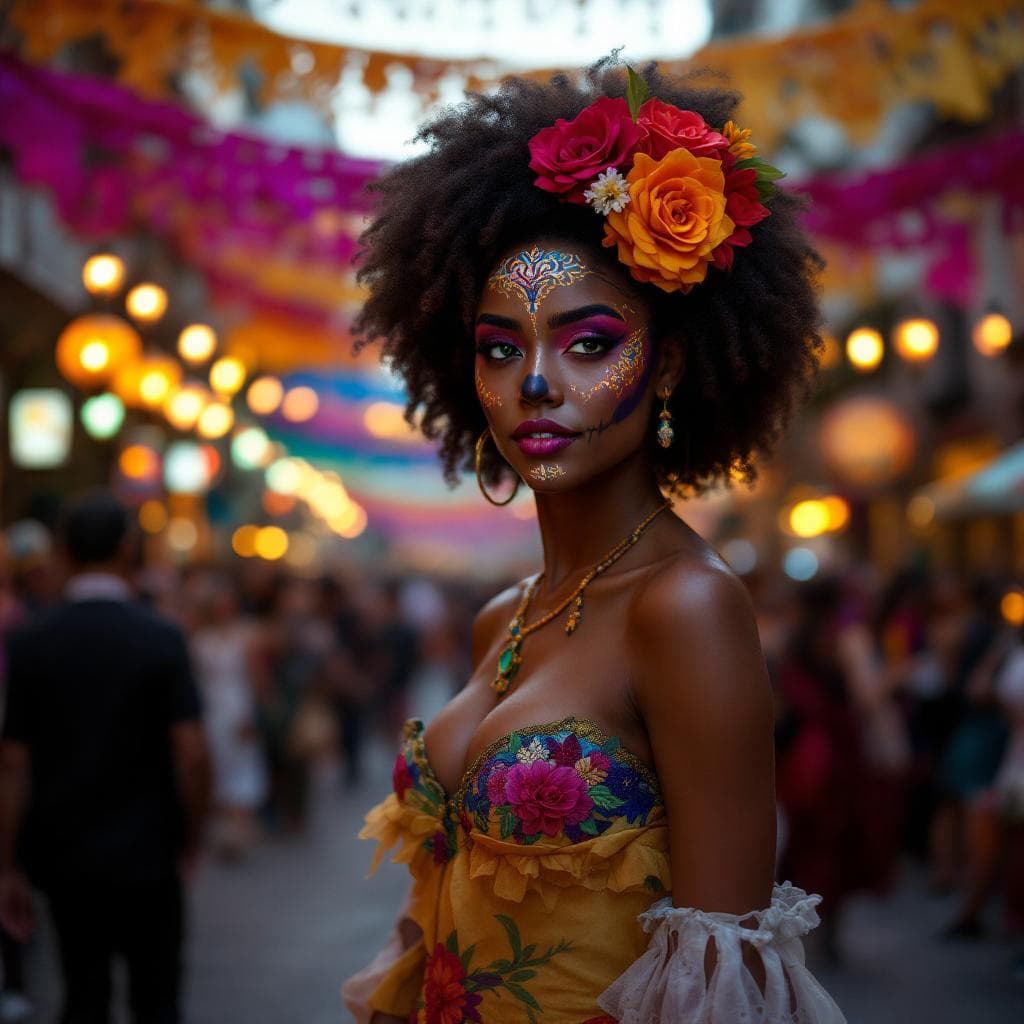 AI generated: /imagine prompt: ultra-realistic high-resolution photo of a woman with dark brown afro hair and vivi...