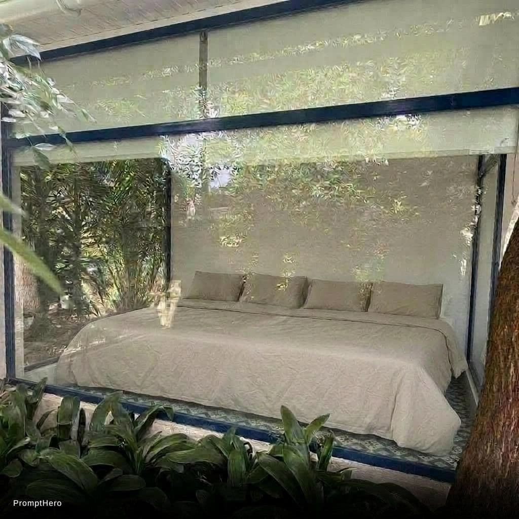 AI generated: Make the bed a little bigger in comparison to the room. It should touch the other side of the wall. ...