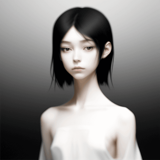 AI generated:  blurry image of a girl, in the style of minimalist beauty, androgynous, light black, mote kei, sere...