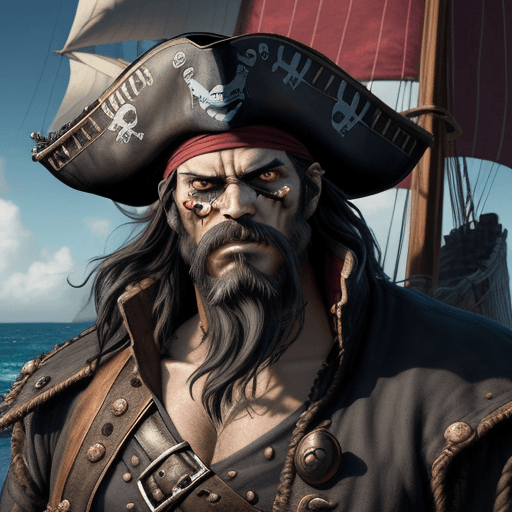 AI generated: digital wallpaper portrait of Blackbeard with a focus on his menacing and intriguing facial expressi...