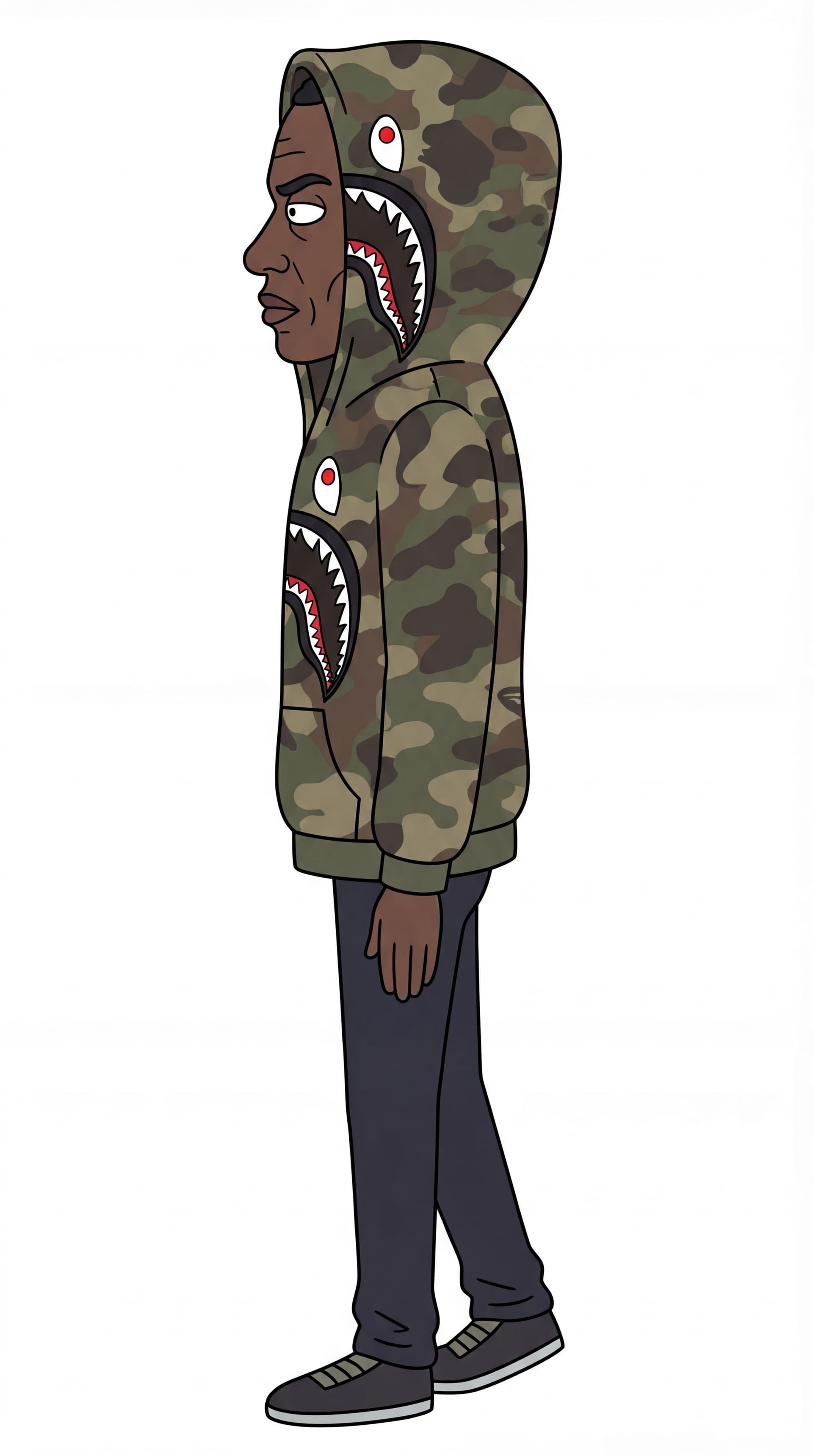AI generated: Full body character design, strict 90-degree side profile character. The character is standing in a ...