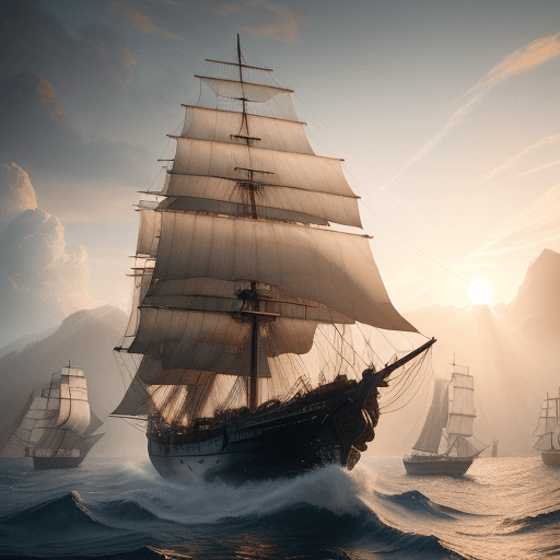 AI generated: Photo of a ultra realistic sailing ship, dramatic light, pale sunrise, cinematic lighting, battered,...