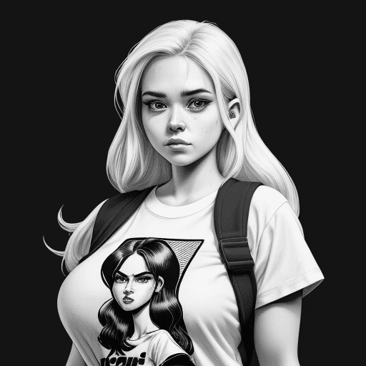 AI generated: black and white portrait of a woman wearing a tshirt, in the style of detailed comic book art, 32k u...