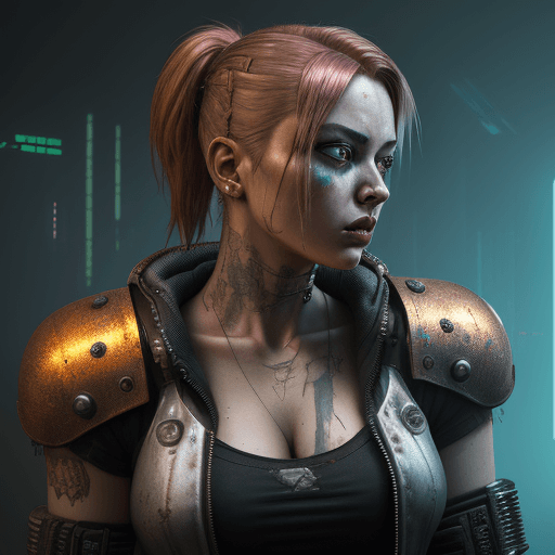 AI generated:  female character, in the style of cyberpunk imagery, realistic hyper-detailed, womancore, metallic ...