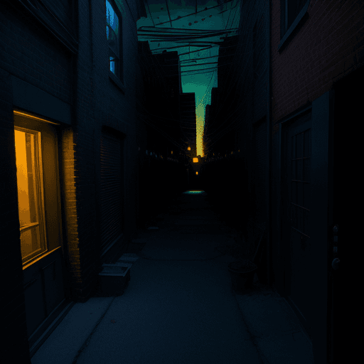 AI generated: alley in night city, urban light, indirect lighting, Brooklyn, comic style