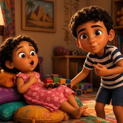 AI generated video: Prompt: A highly detailed 3D animation style character design of an innocent 8-year-old Middle Easte...