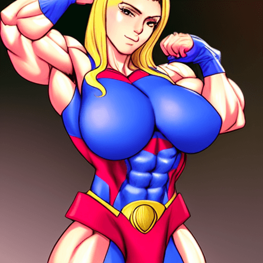AI generated: Muscly Busty Supergirl flexing her biceps