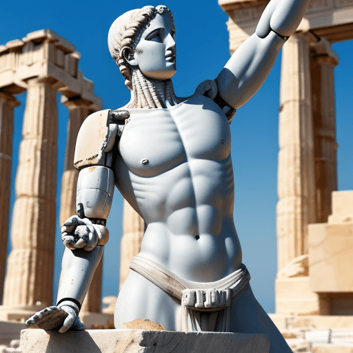 AI generated: greek statue with a robotic arm
