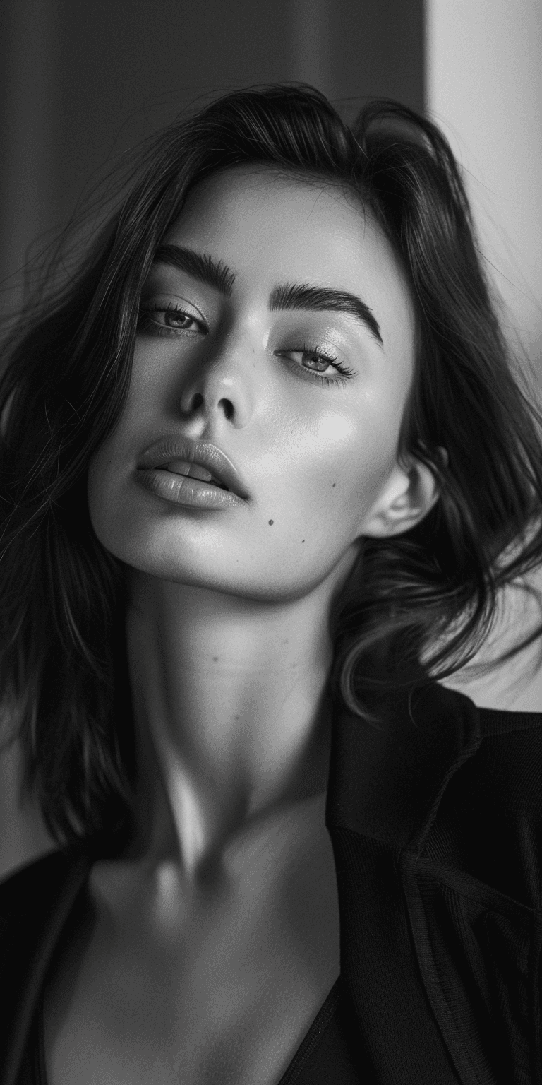 AI generated: a portrait photo of a supermodel, photorealistic, black and white, shot on a Sony A7III, optimal pho...