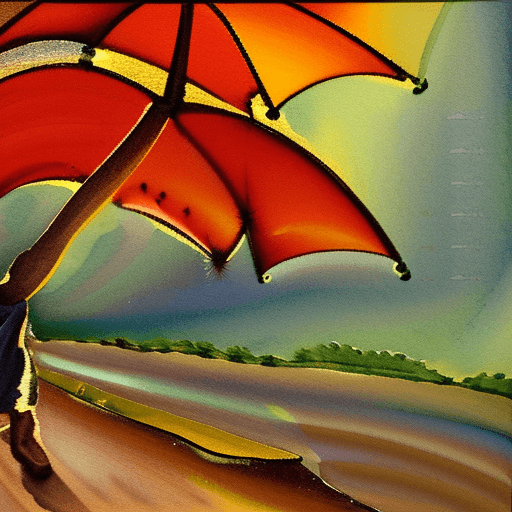 AI generated: Autumm is here. Windy, light rainy, a woman with an umbrella is wandering through the landscape, atm...