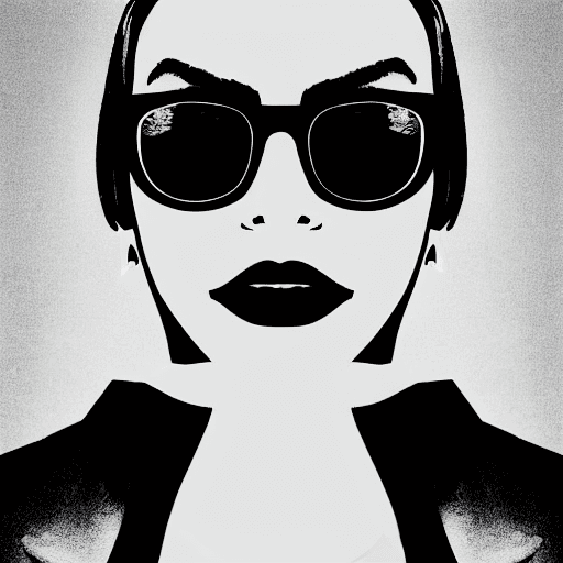 AI generated: Monochromatic portrait of a beautiful elegant stylish woman wearing glasses, symmetrical face in the...