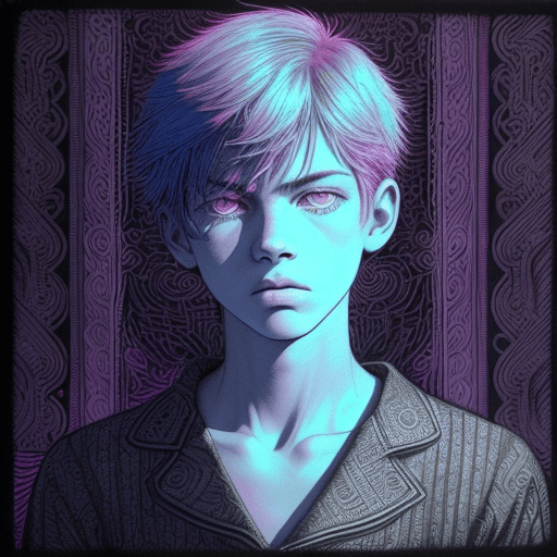 AI generated: Intricate intaglio etching of a 14 years old boy ::5 angry, slender, alluring. he looks down with as...