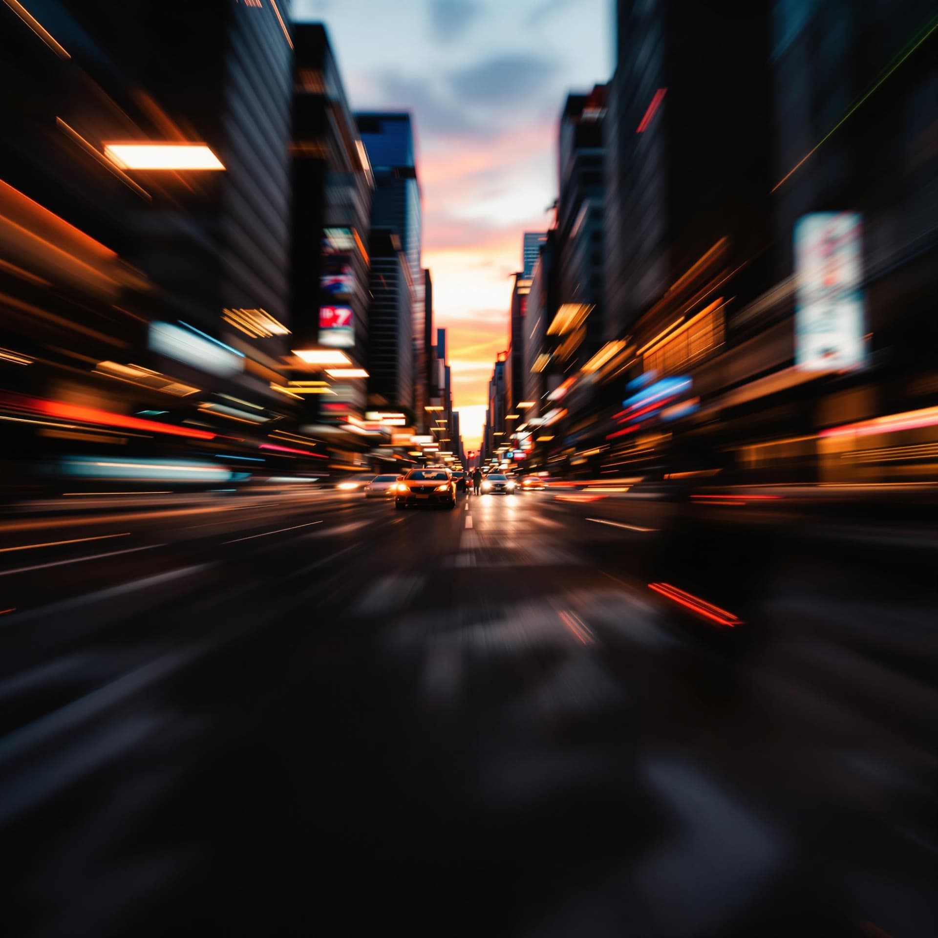 AI generated: time-exposure captures Soulmates embrace mid-street; bustling city blurred; background long exposure...