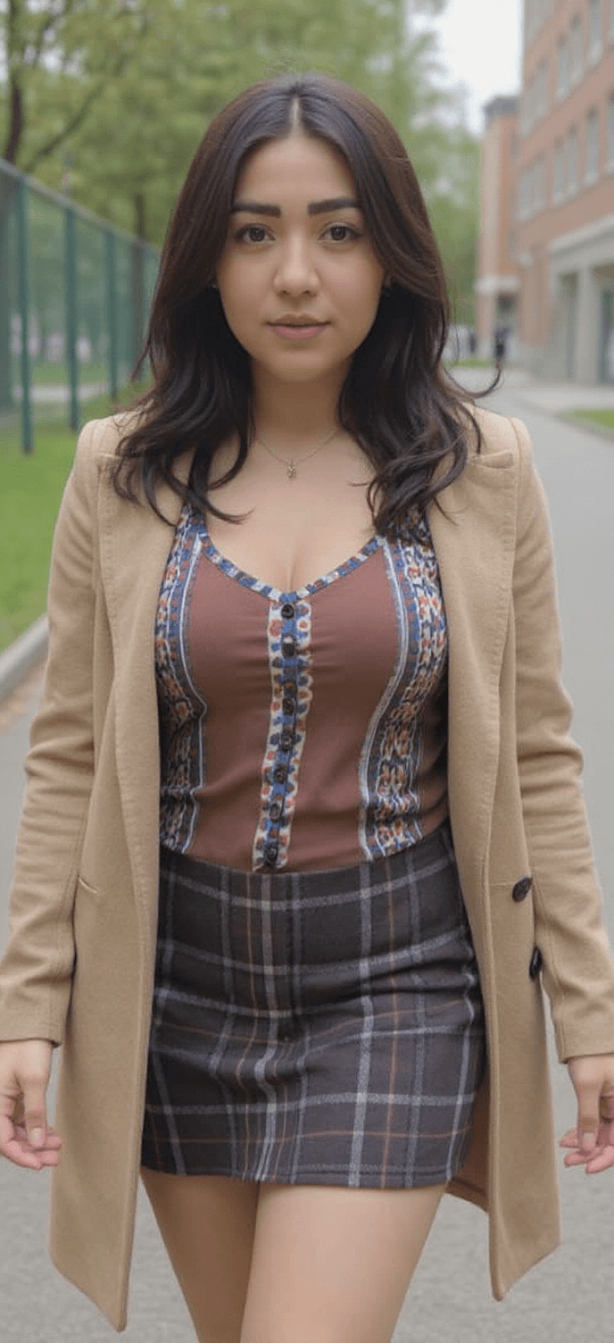 AI generated: (masterpiece, best quality), a cute 18 yo girl wearing a school uniform with vest sweater, coat and ...