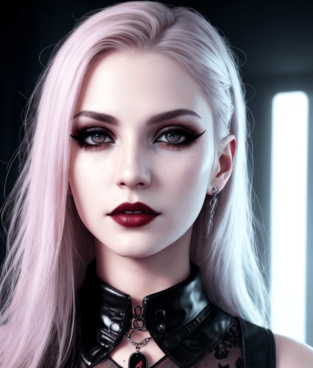 AI generated: {Jeanette Voerman} 18 y.o. , vampire the masquerade bloodlines style, [ (smeared mascara:1.1) : goth...