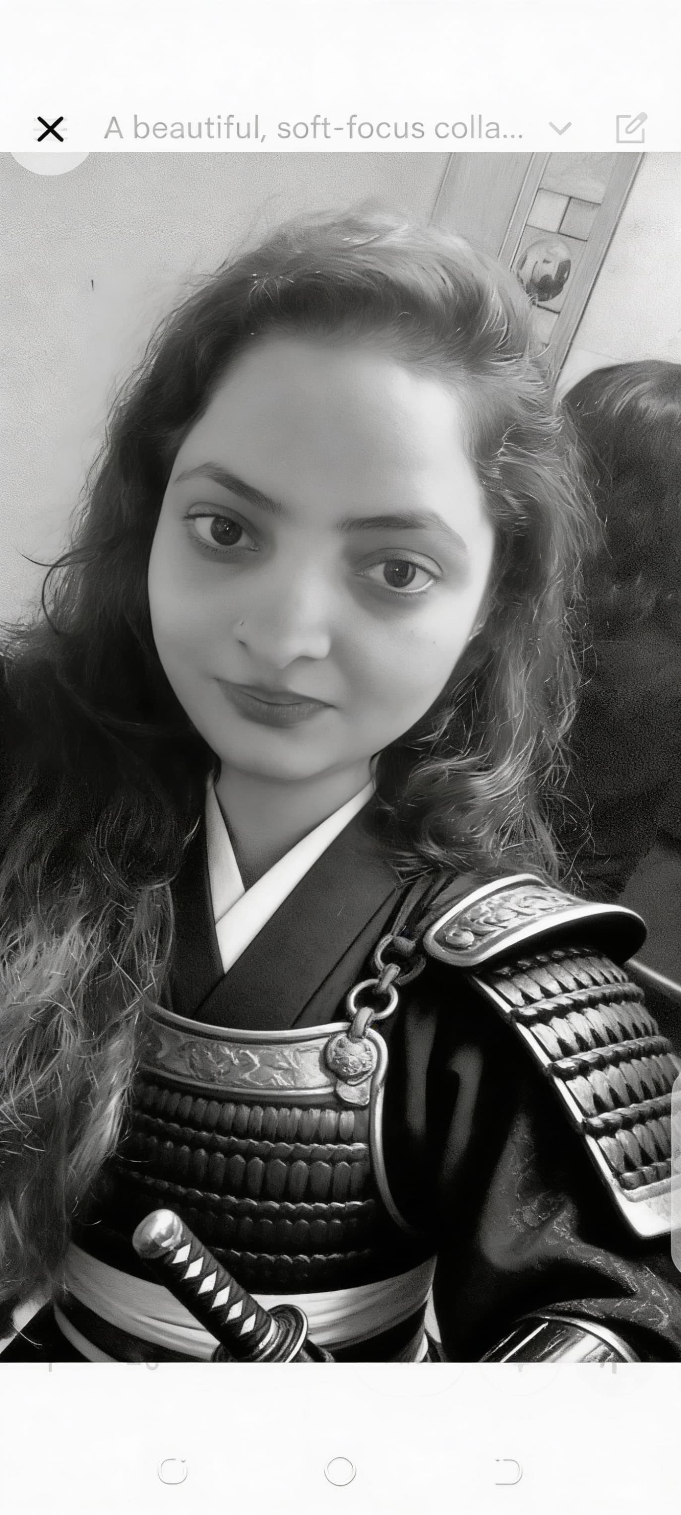 AI generated: samurai girl, in the style of black and white realism, atmospheric impressionism, darkly romantic re...