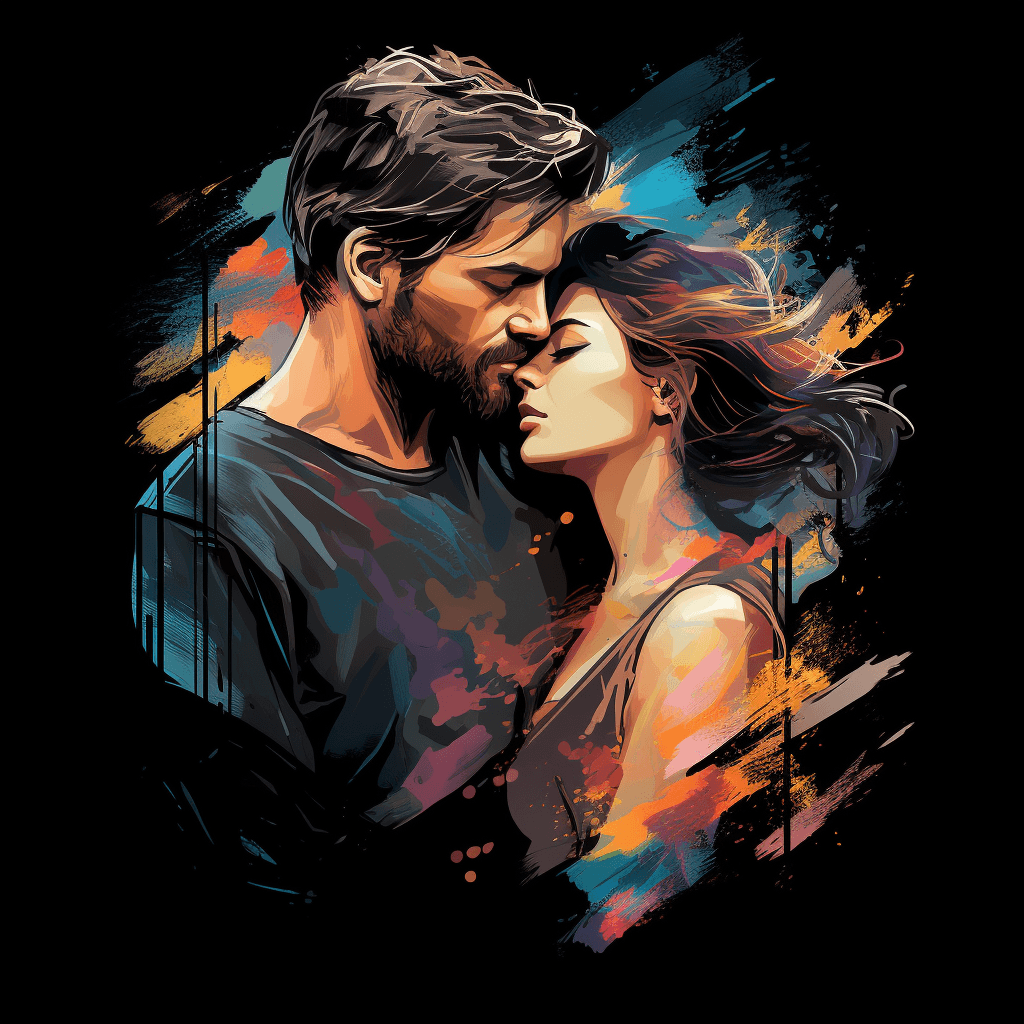 AI generated: T-shirt illustration, vector, pinterest, a couple embracing, unveil the love, Christianity, Ultra wi...