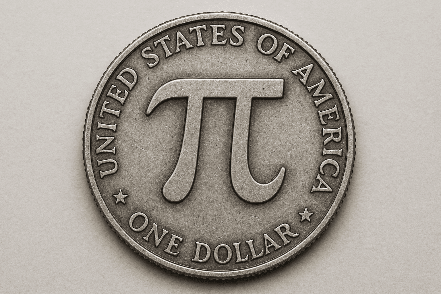 AI generated: dollar, but the face on the coin is a pi coin, a silver coin