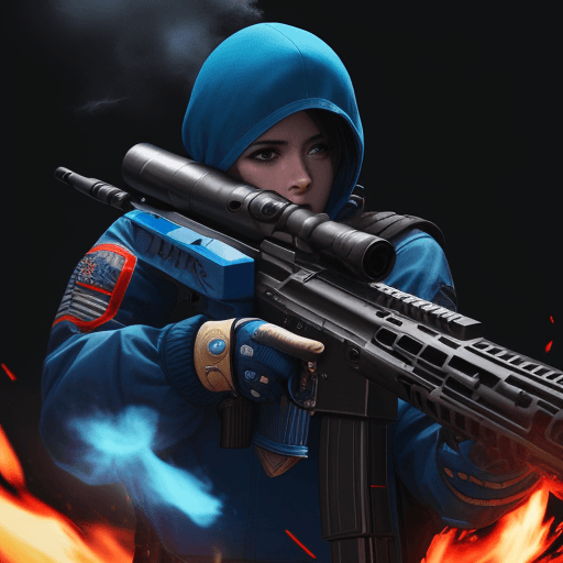 AI generated: new gun , with blue skills , some fire, with bullet , high quality , cinematic , 8k