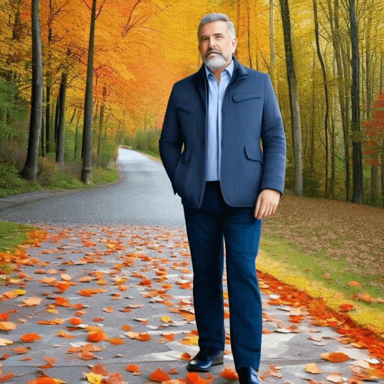AI generated: "hyper-realistic image of a man around 40 years old on an autumn day, He will be dressed casually ye...