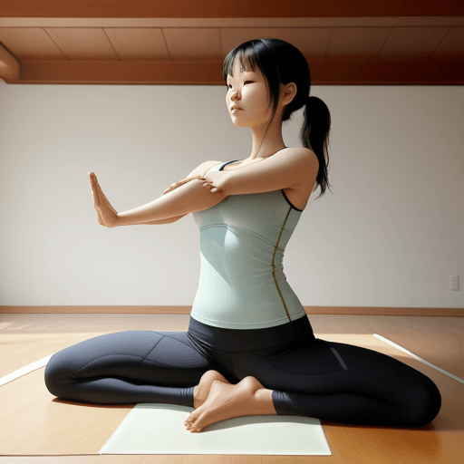 AI generated: DALL·E 2024-05-20 11.07.23 - A Korean woman wearing tight workout clothes doing yoga. She is in a se...