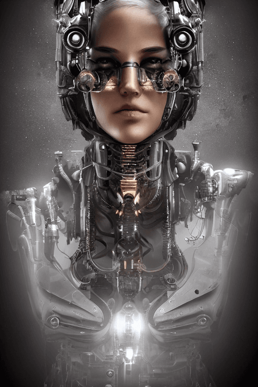 AI generated: full body cyborg| full-length portrait| detailed face| symmetric| steampunk| cyberpunk| cyborg| intr...