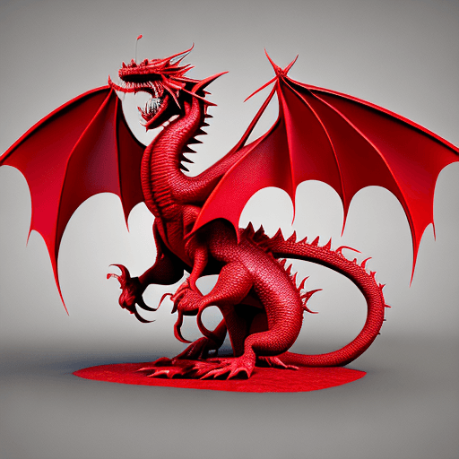 AI generated: red dragon, 3d, stylized