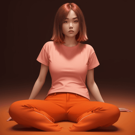 AI generated: wide and low angle, cinematic, fashion photography for the brand Uniqlo. Woman sitting on floor wear...