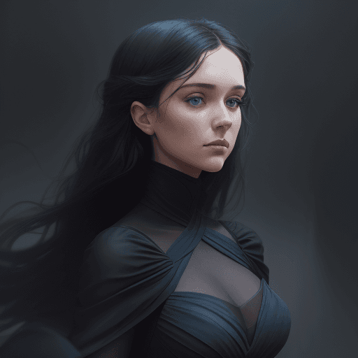 AI generated: a woman poses in a black dress, in the style of soft edges and atmospheric effects, romanesque, pop ...