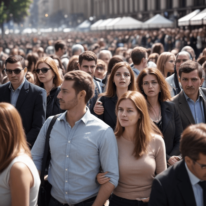 AI generated: Image of a man and a woman in a crowd - the focus is on these two - a beautiful man and woman