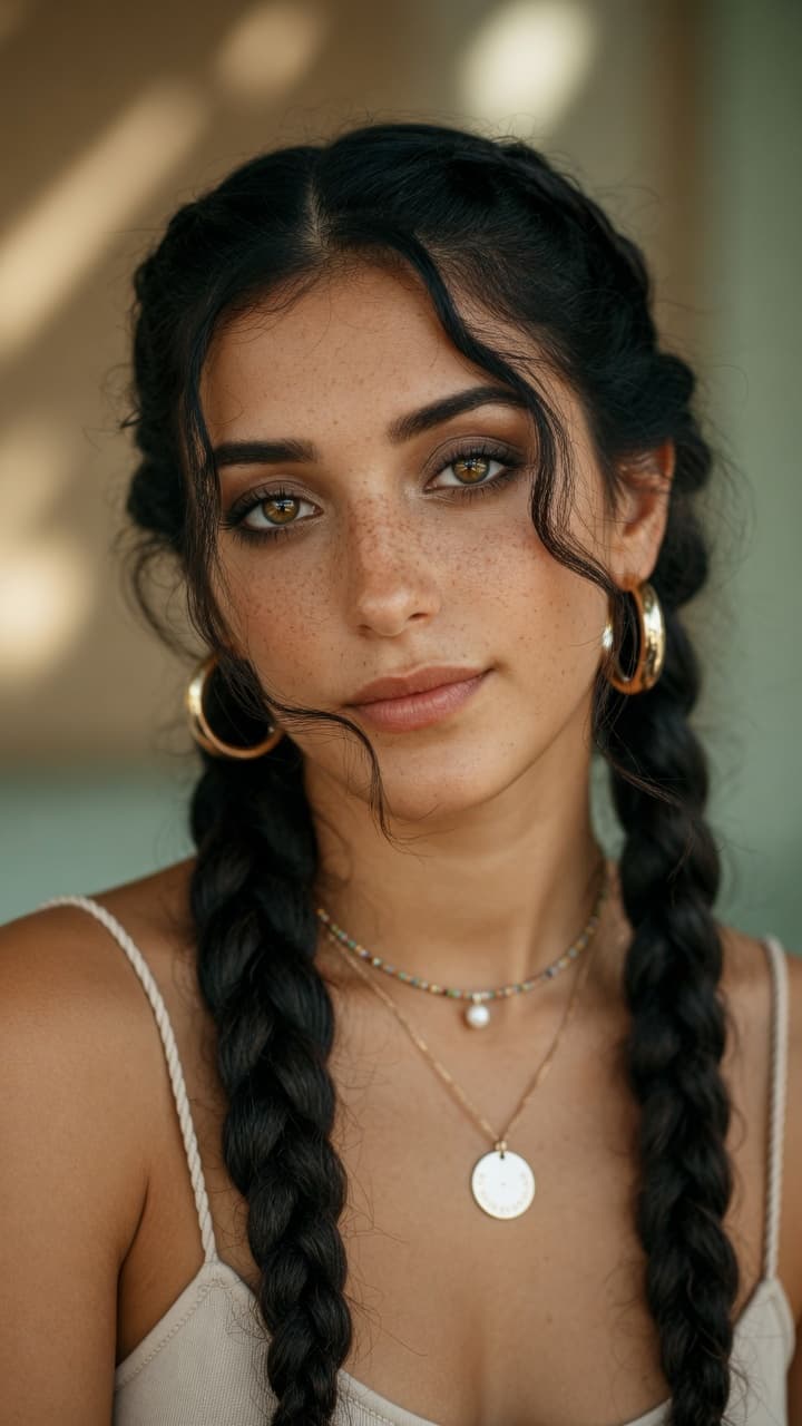 AI generated: A stunning ultra-realistic portrait photograph of a beautiful young woman with olive skin, natural f...