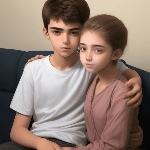 AI generated: he is a handsome 17 years old boy with his 15 years old sister
