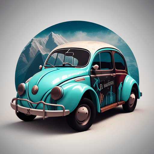 AI generated: logo icon, 3d, fusca, adventure, graphic design, realistc, High detail RAW color art, paisagem, 8k