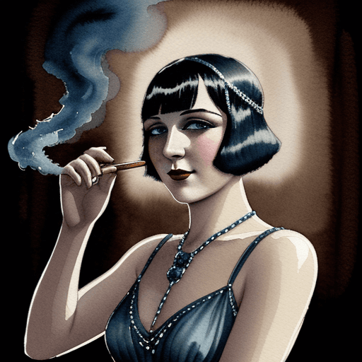 AI generated: a sensational watercolour image of a beautiful flapper 1920s; dancint the charleston; in a smokey ol...