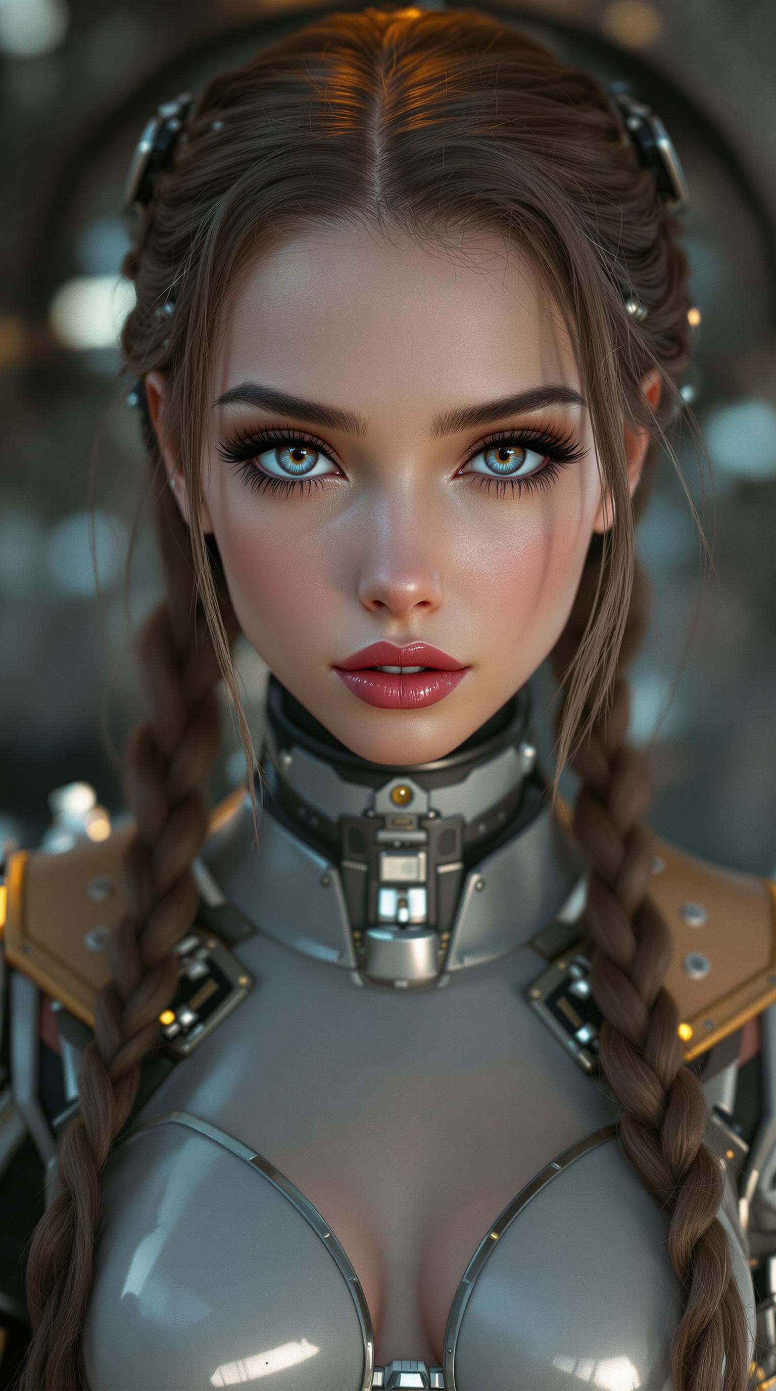 AI generated: djrny-v4 style, a professional photo realistic photo, of the most beautiful steampunk android police...