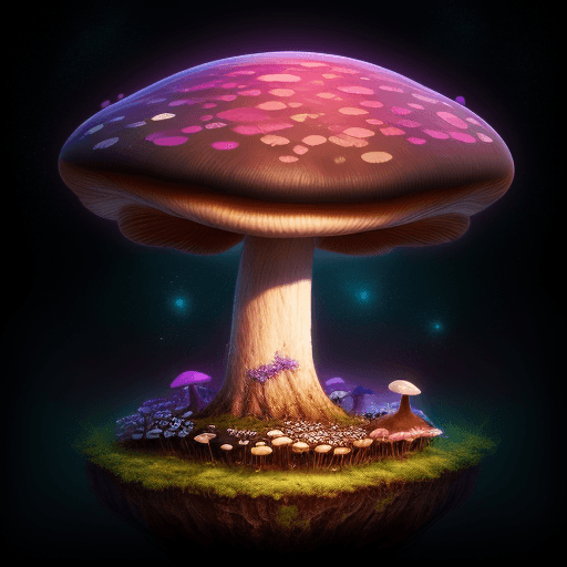 AI generated: High resolution fantasy photography of a mushroom planet, colorfule magic in the air, 8k